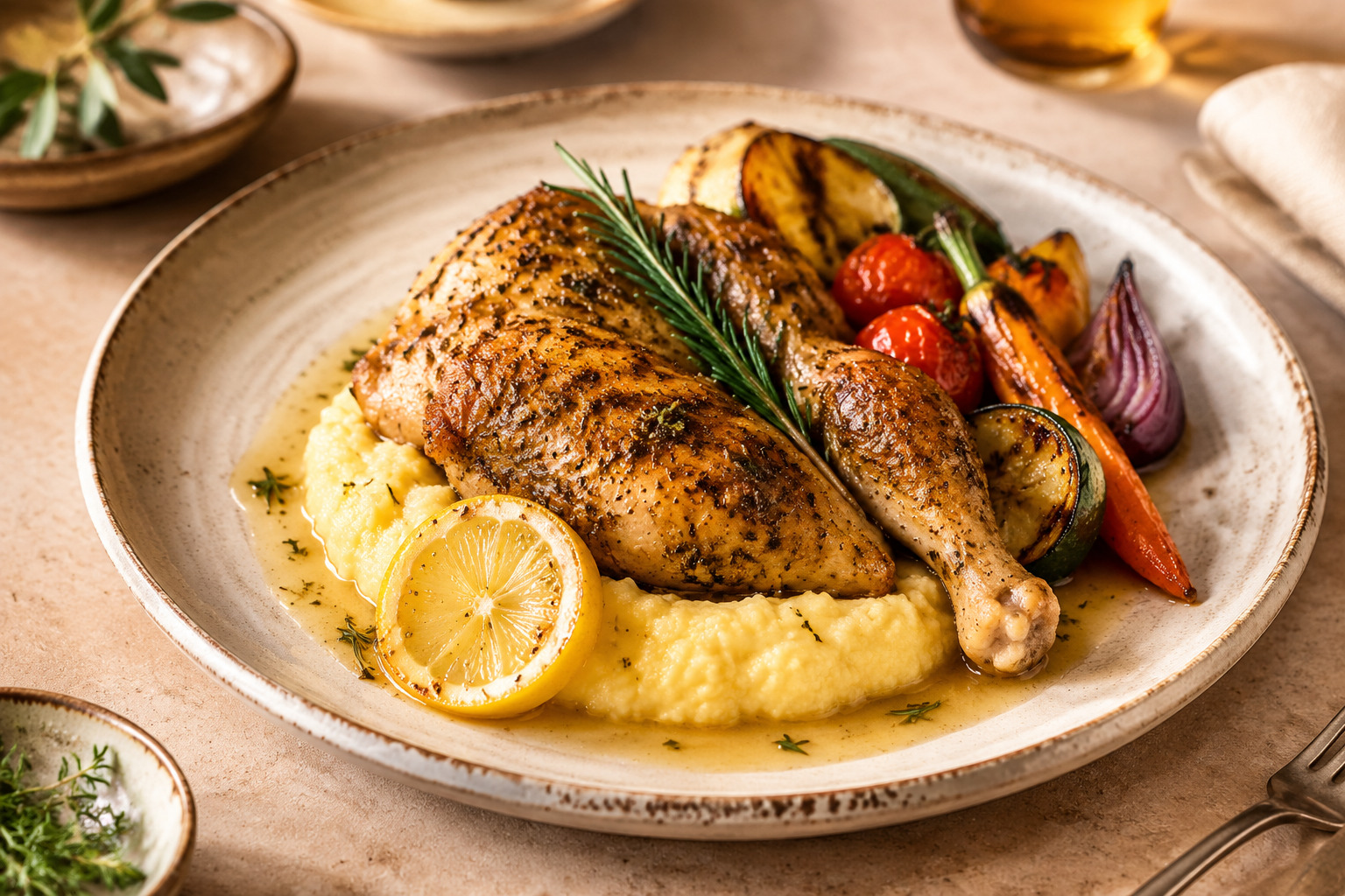 Herb-roasted chicken with seasonal vegetables